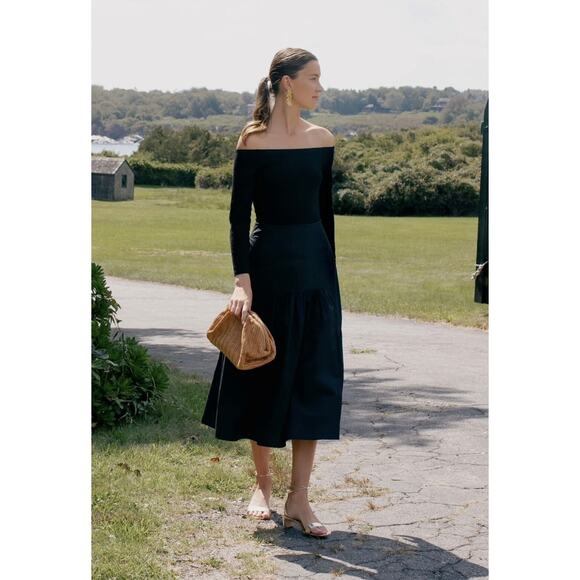 Tuckernuck Marissa Midi Off-The-Shoulder Dress Fit And Flare Black Medium - Picture 1 of 12